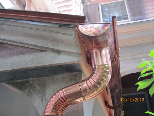 copper gutter and downspout