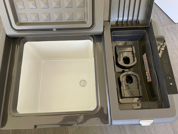 View of cooler compartment and battery compartment.