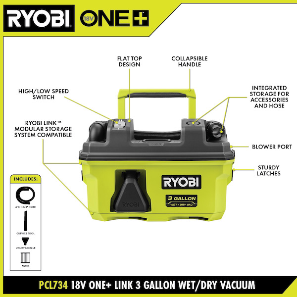 18V ONE+ 6 Gal. Wet/Dry Vacuum - RYOBI Tools